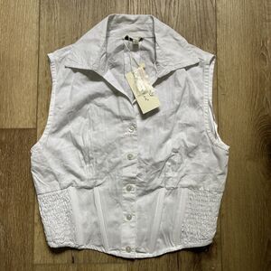Anthropologie Sim & Sam Top Womens Small White Cropped Sleeveless Blouse Collar